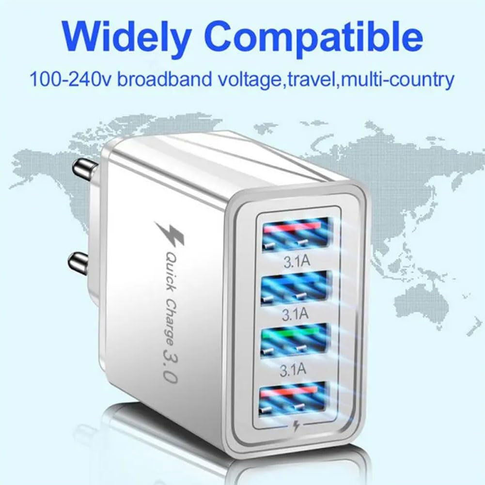 Wielu ładowarka USB, ładowarka ścienna USB, 4 porty adapter ładowarki ściennej, kompatybilny z większością smartfonów i innymi produktami cyfrowymi na rynku, biały