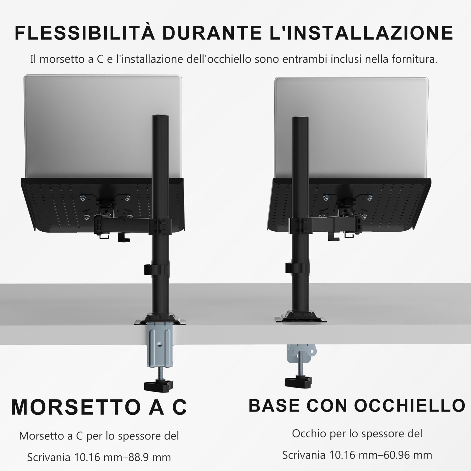 Wali Supporto da scrivania per 1 laptop fino a 17 pollici, completamente regolabile, capacità 10 kg con supporto per piattaforma di raffreddamento ventilato (M00LP)