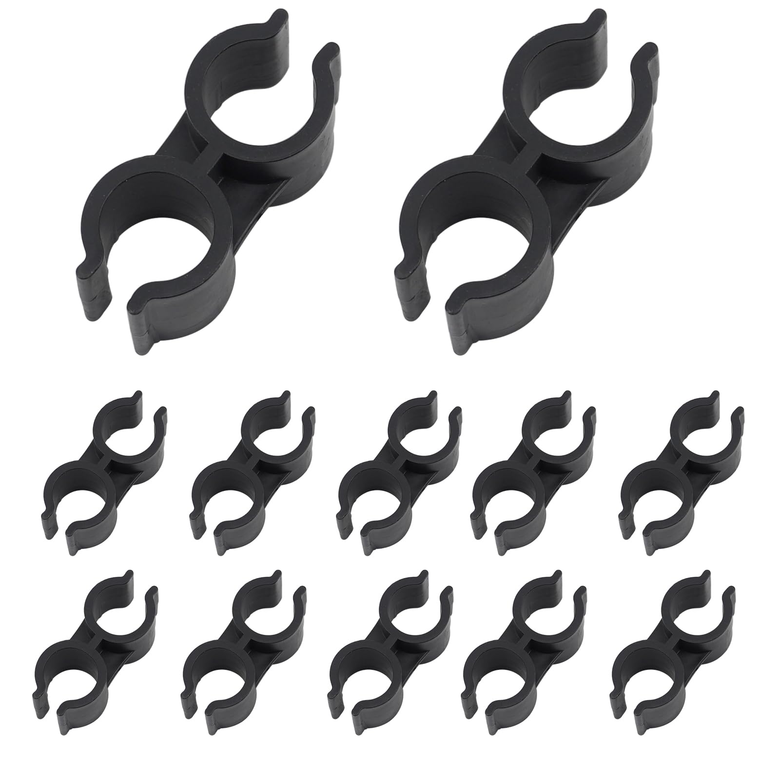 Lot de 20 clips de serrage à double tuyau, en plastique de type H, double port, colliers de serrage pour tuyaux, boucles de fixation, accessoires de fixation de tuyaux d'étagère (20 mm, noir)