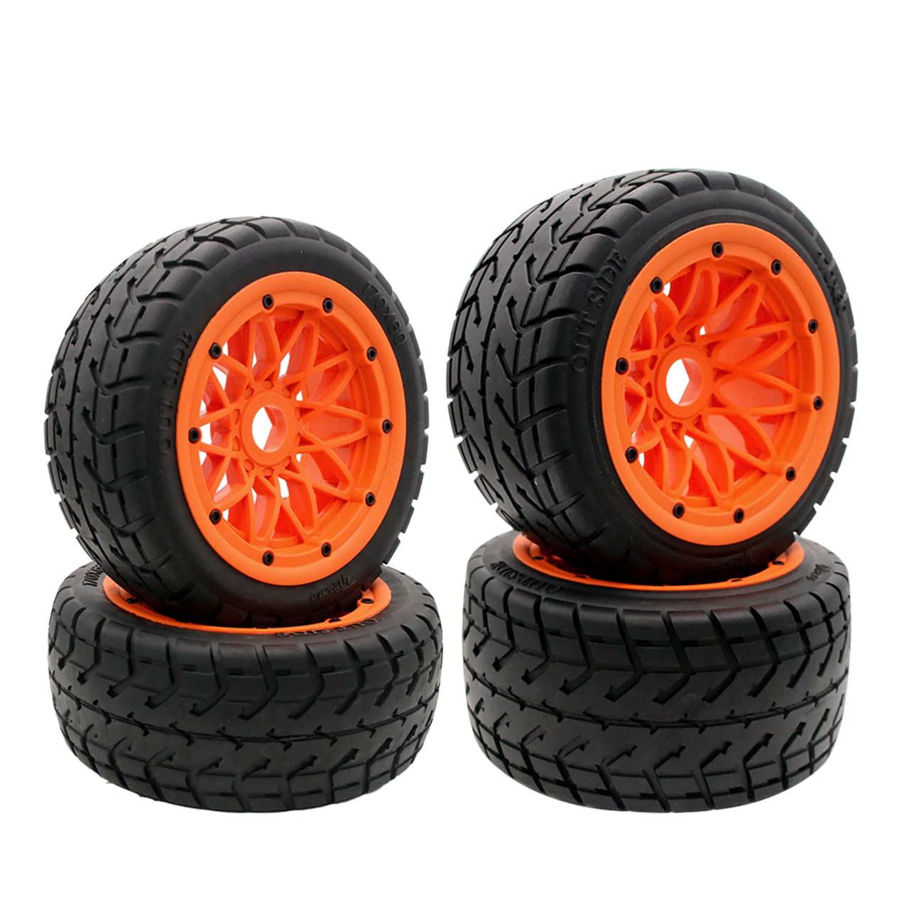 FLMLF on-Road Front Rear Wheel Tire Assembly 170X60/80mm for 1/5 HPI ROFUN BAHA KM ROVAN BAJA 5B SS Rc Car Parts (Orange)
