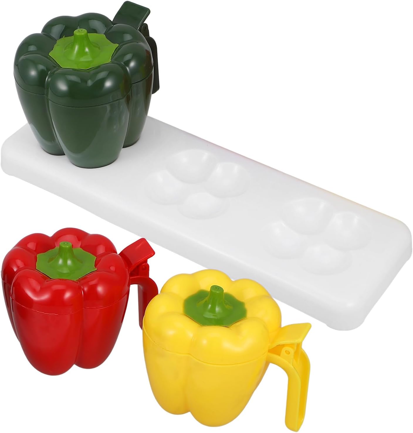 Plastic Spice Storage Jar Set Small Pepper-shaped Condiment Canisters with Lids Kitchen Seasoning Containers for Home Cooking and Dining, Red Yellow Green Colors