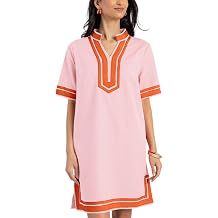 QIBABU Linen Dress for Women Color Block Swimsuit Coverup Casual Shirt Dress with Pockets
