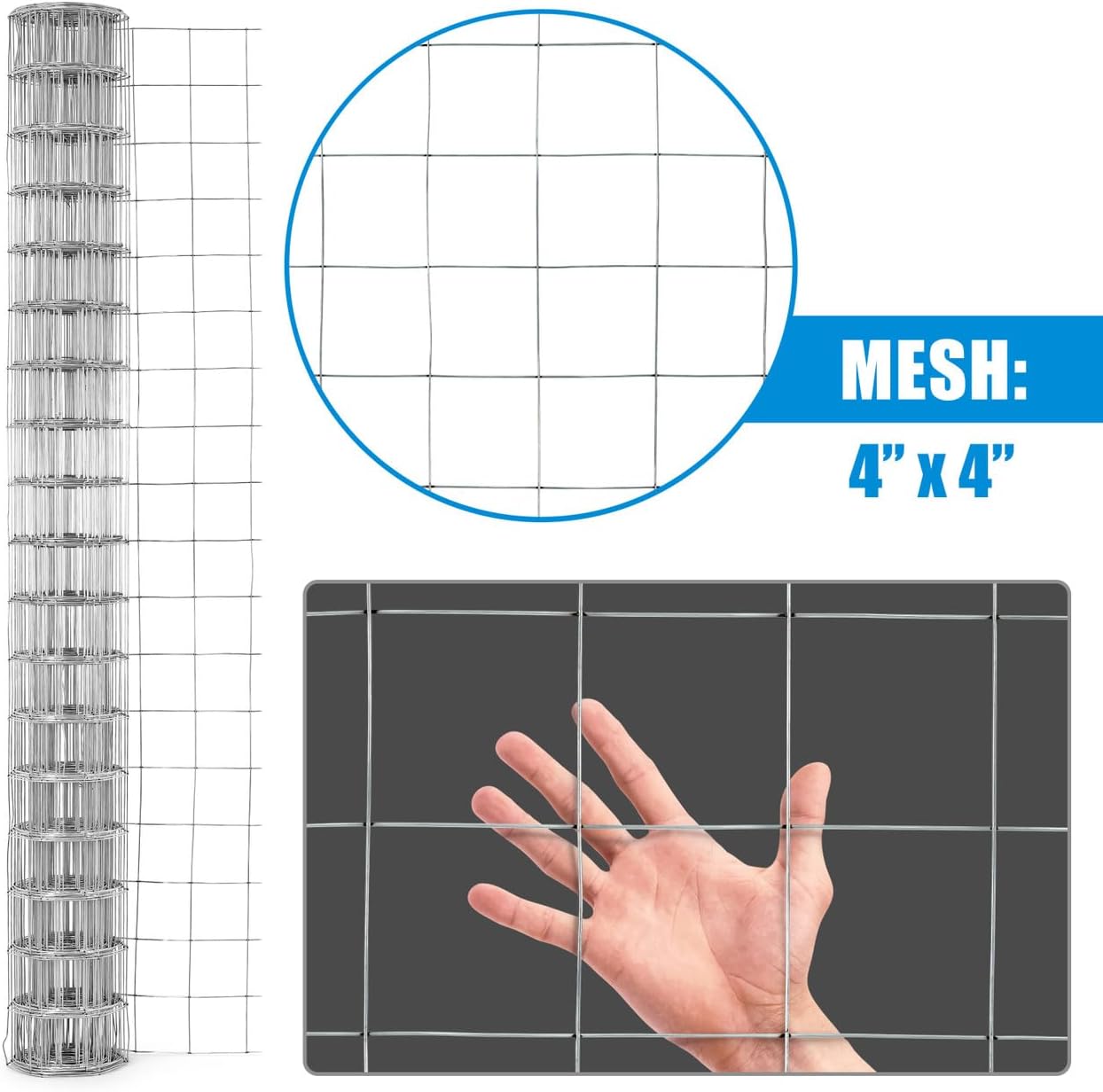Fencer Wire Welded Wire Fence 12.5 Gauge, Galvanized Welded Fence Wire Roll, Mesh Size 4-Inch x 4-Inch, Hog Wire Fencing Cage, Multiple Use for Home Improvement & Animals Enclosure (4ft. x 50ft.)
