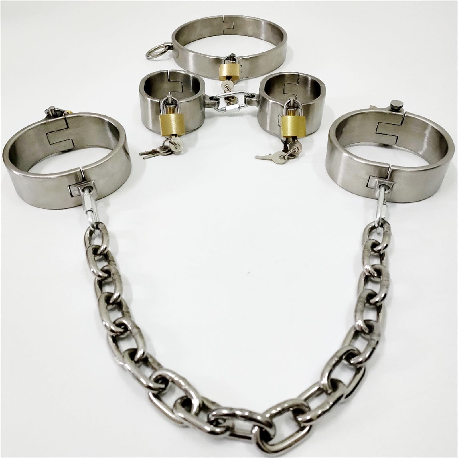 Schwer Metall Handschellen Fußfesseln Mit Eisenkette Handfesseln Fußschellen Halsband SM Bondage Sets Hand Fuß Fessel Sklaven Sexspielzeug Fesselset für Frauen und Männer,Männer