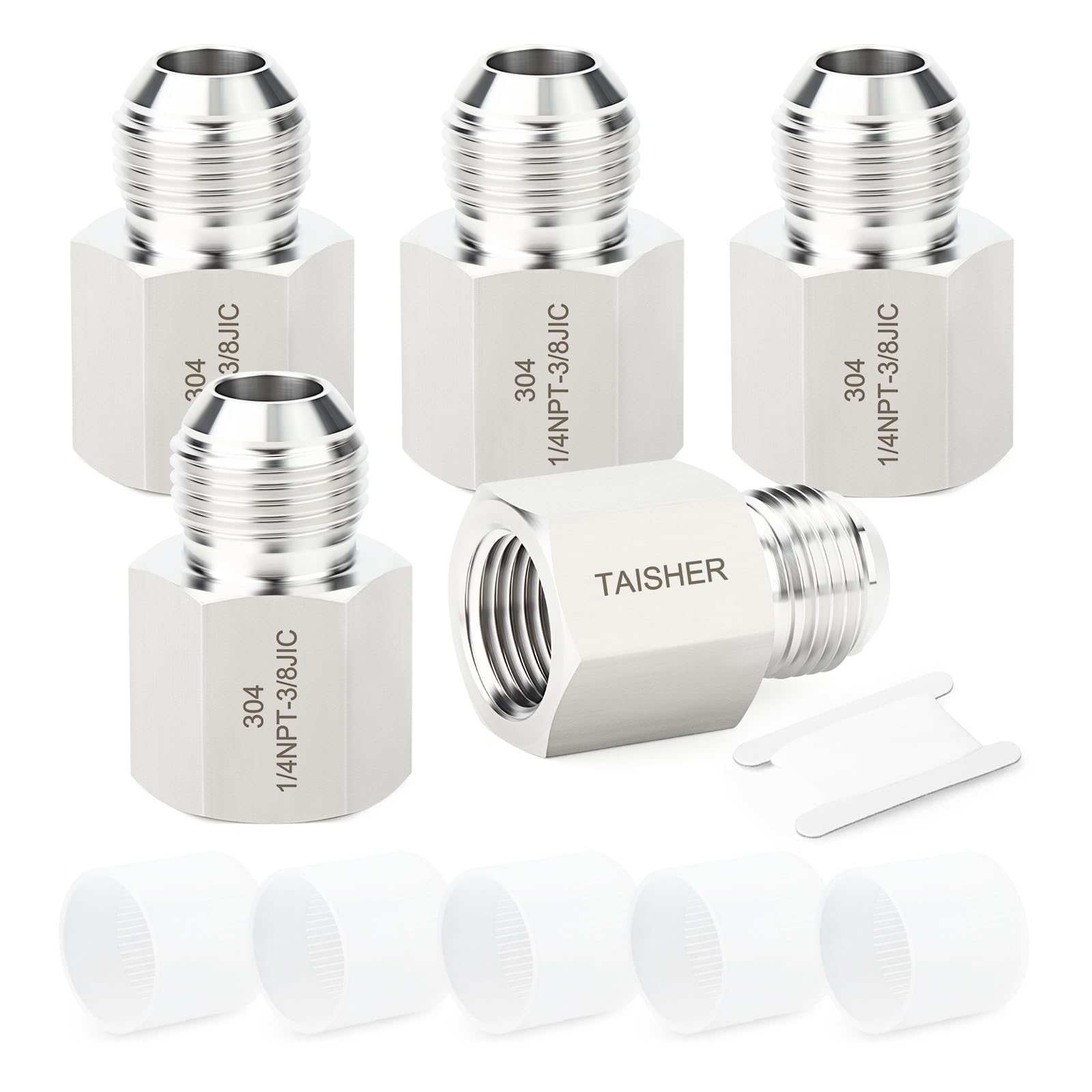 TAISHER 5PCS Forging of 304 Stainless Steel JIC Flare Tube Fittings,3/8" JIC Male x 1/4" NPT Female,Half Union