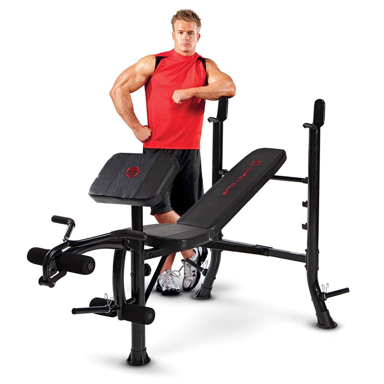 Marcy MKB-367H Banco de musculación estándar completo, capacidad hasta 135kg | Capacidad Total 270 kg, Respaldo Regulable, Desarrollador De Piernas, Predicador Incluido