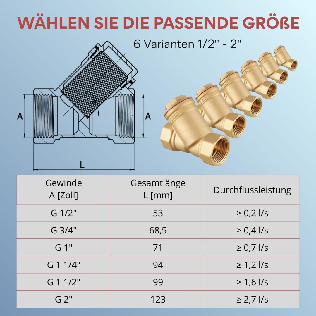 1 1/4" DN32 Schrägsitzfilter Messing Y-Filter Schmutzfänger für Wasserleitung & Heizung | | Robuster Schmutzfänger für Trinkwasseranlagen