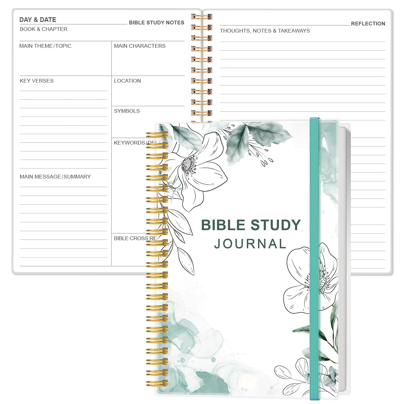 Heveboik Bible Study Journal – Church Notes Notebooks – Note Taking & Journaling Kit, 5.8" x 8.5", Teal Floral