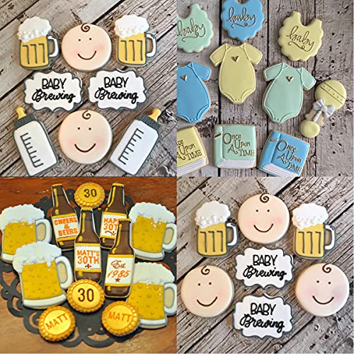 Beer Themed Cookie Cutters Stainless Steel, Baby Brewing Beer Set Beer Mug Bottle Onesie Rattle Baby Bottle Photo Plaques Dough Fondant Biscuit Molds For Baby Shower #TOP5