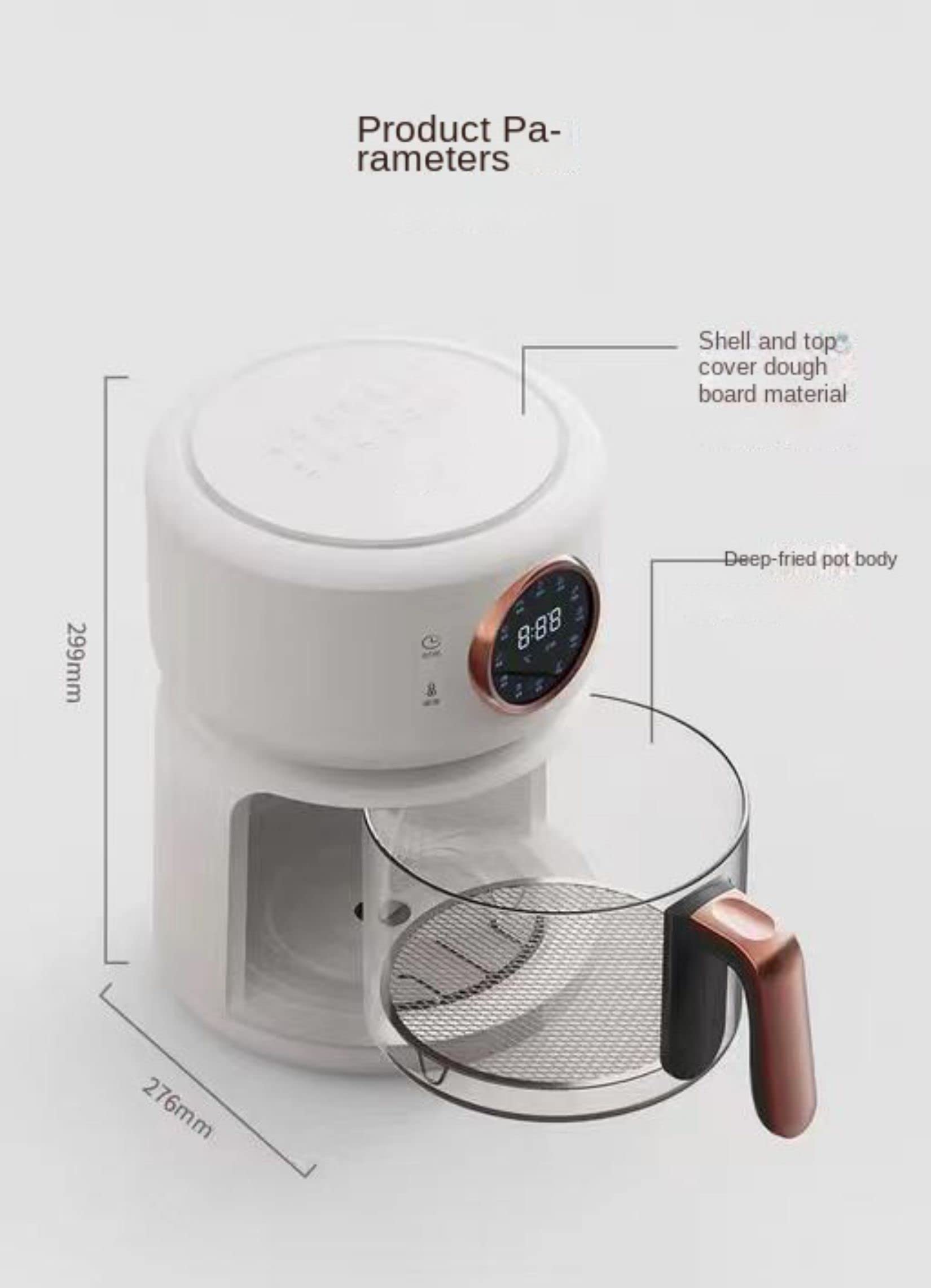 Frytownice powietrzne 4 l 1200 W Szybki obieg powietrza Maks. 200 ℃ Timery Kompaktowe frytkownice Piekarnik Nieprzywierająca z ustawieniem Frytownica bezolejowa Cicha praca