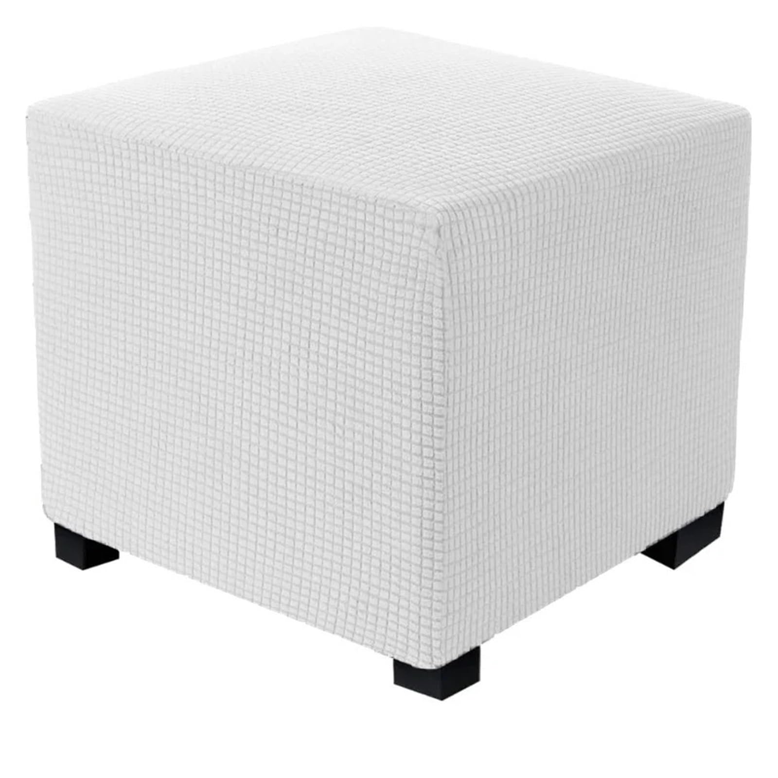 YXINAER Foot Stool Cover Square Ottoman Cover Polar Fleece Footstool Covers Elastic Footrest Slipcovers House Pouf Carre Furniture Protector Stool(White,L)