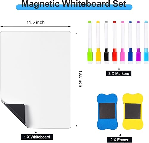 Miniatura 2 de Pizarra blanca magnética para nevera, 16.5 x 11.5 pulgadas, pequeña pizarra magnética de borrado en seco para refrigerador, hoja blanca magnética