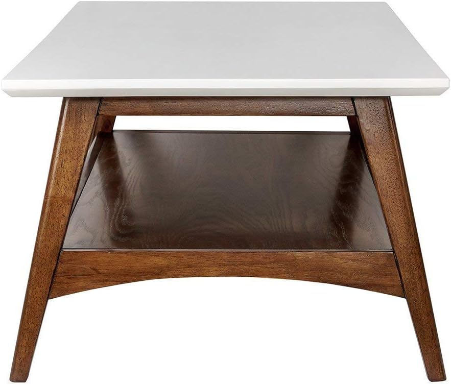 Madison Park Parker Coffee Tables-Solid Wood, Two-Tone Finish with Lower Storage Shelf Modern Mid-Century Accent Living Room Furniture, Medium, Off-White/Pecan