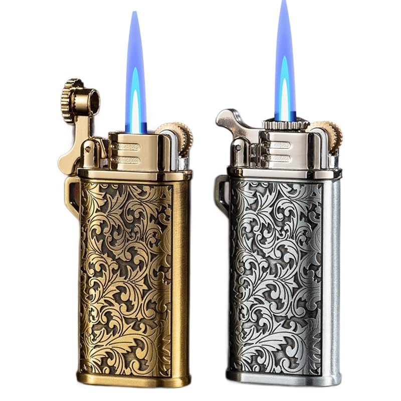 Encendedor retro a gas butano recargable, tipo antorcha, a prueba de viento