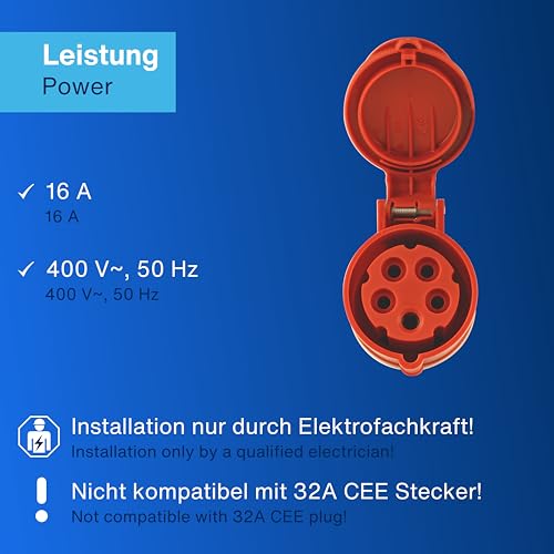 REV CEE-Kupplung, 5-polig (3Ph+N+PE) IP44, 400V 16A, rot
