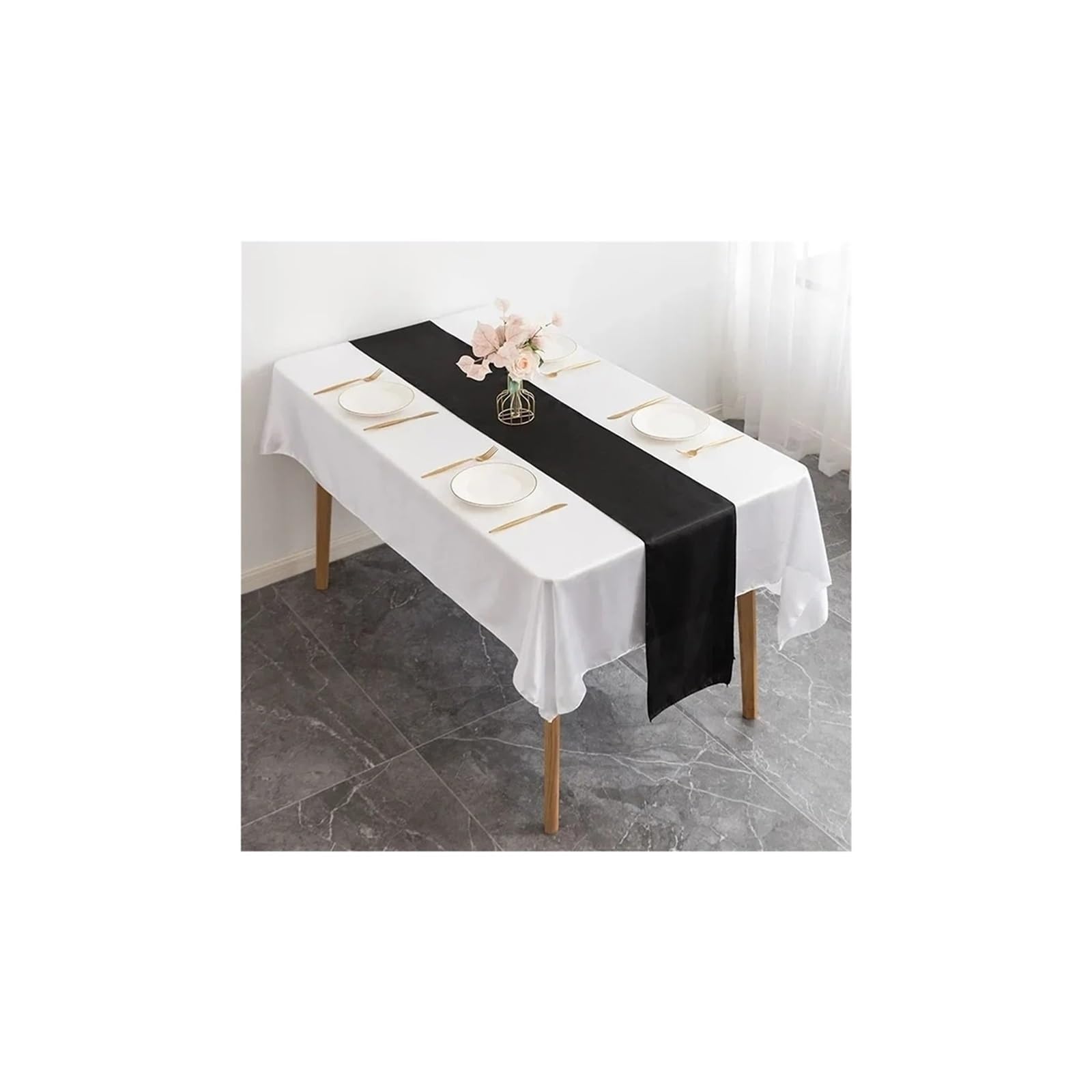 Table Runner 6PCS Table Runner Satin Shiny Colour Wedding Decoration Hotel Birthday Party Show Banquet(Black)