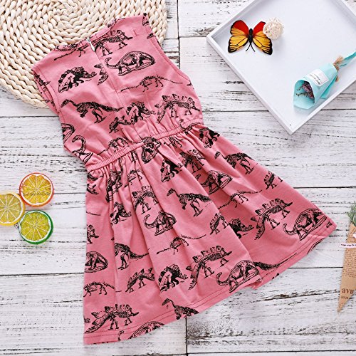 Peter Pan Collar Dinosaur Girl Dress Summer Girls Dress Animal Dinosaur Zipper Dress Pink #TOP3