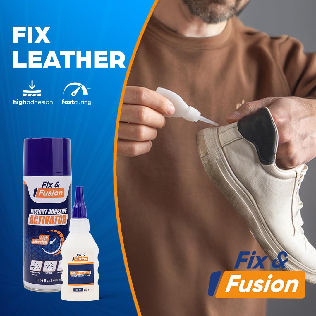 FIX & FUSION Set Colle Super Glue (100 g) et Activateur Spray (400 ml) | Adhésif Cyanoacrylate Rapide & Activateur Instantané pour Bois, Plastique, Caoutchouc, Métal & Bricolage, Réparations (12 Pack)