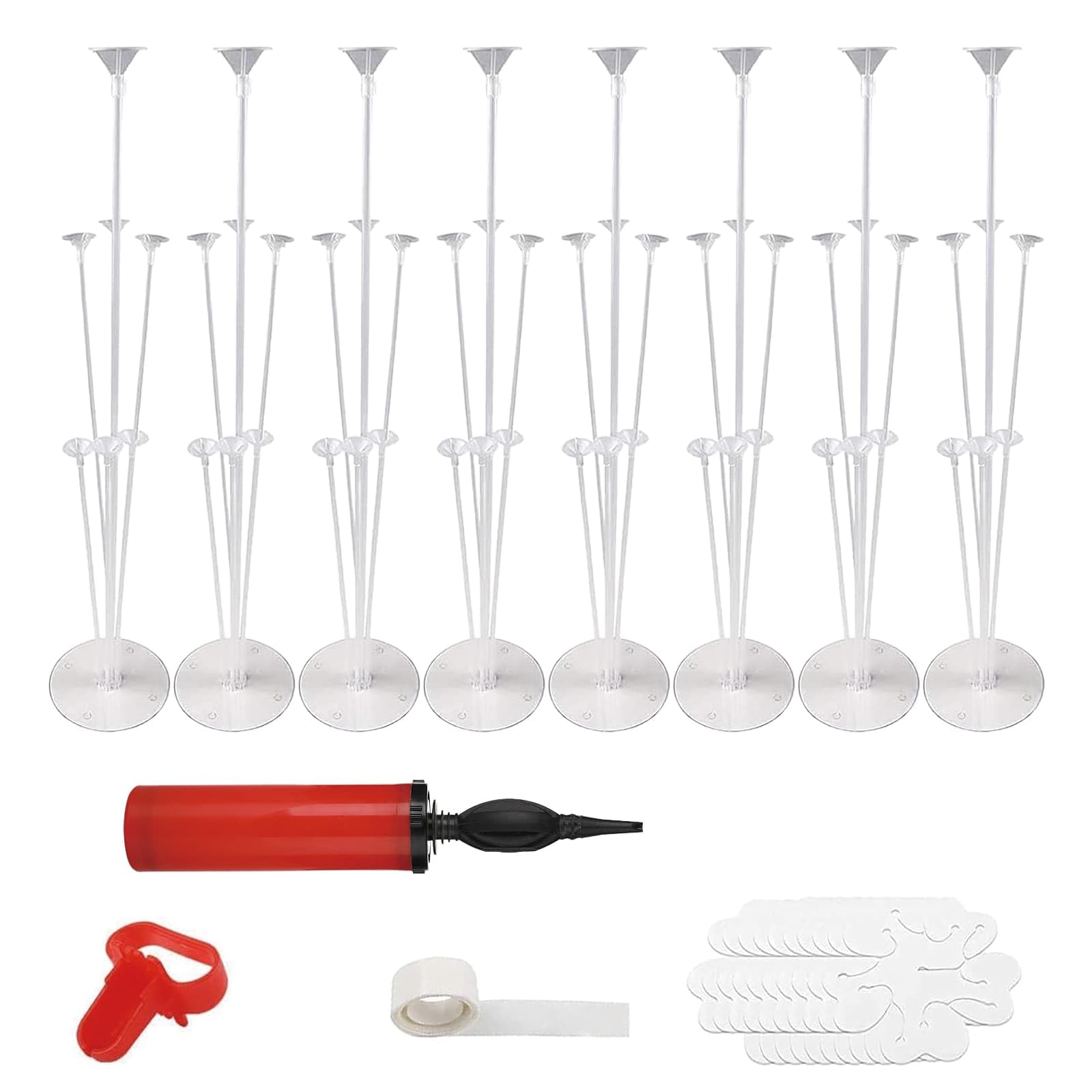 8 Sets of Balloon Stand Kits, Reuseable Table Balloon Stand Kit with Pump and Knotter, 70cm Height Table Centerpiece Base for Birthday Party, Party, Wedding, Birthday, Graduation