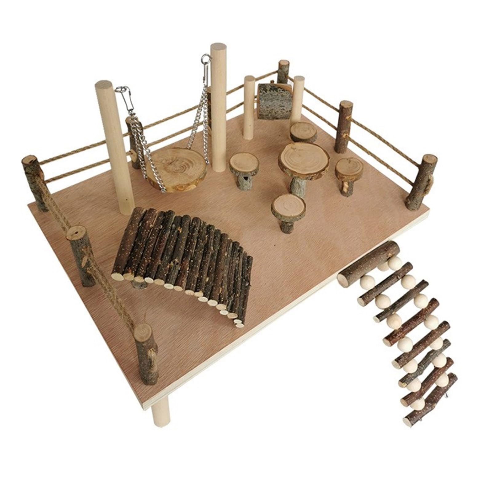 Los juguetes de madera para hámster están diseñados para soportar la masticación y proporcionar un disfrute duradero. Plataforma de entretenimiento de hábitat con escalera con escalera