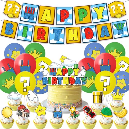 30Pcs Kids Birthday Party Kit Cupcakes Baby Shower Decorations Boys and Girls Party Supplies Birthday Party Kit Includes Happy Birthday Banner Balloons Cake Toppers