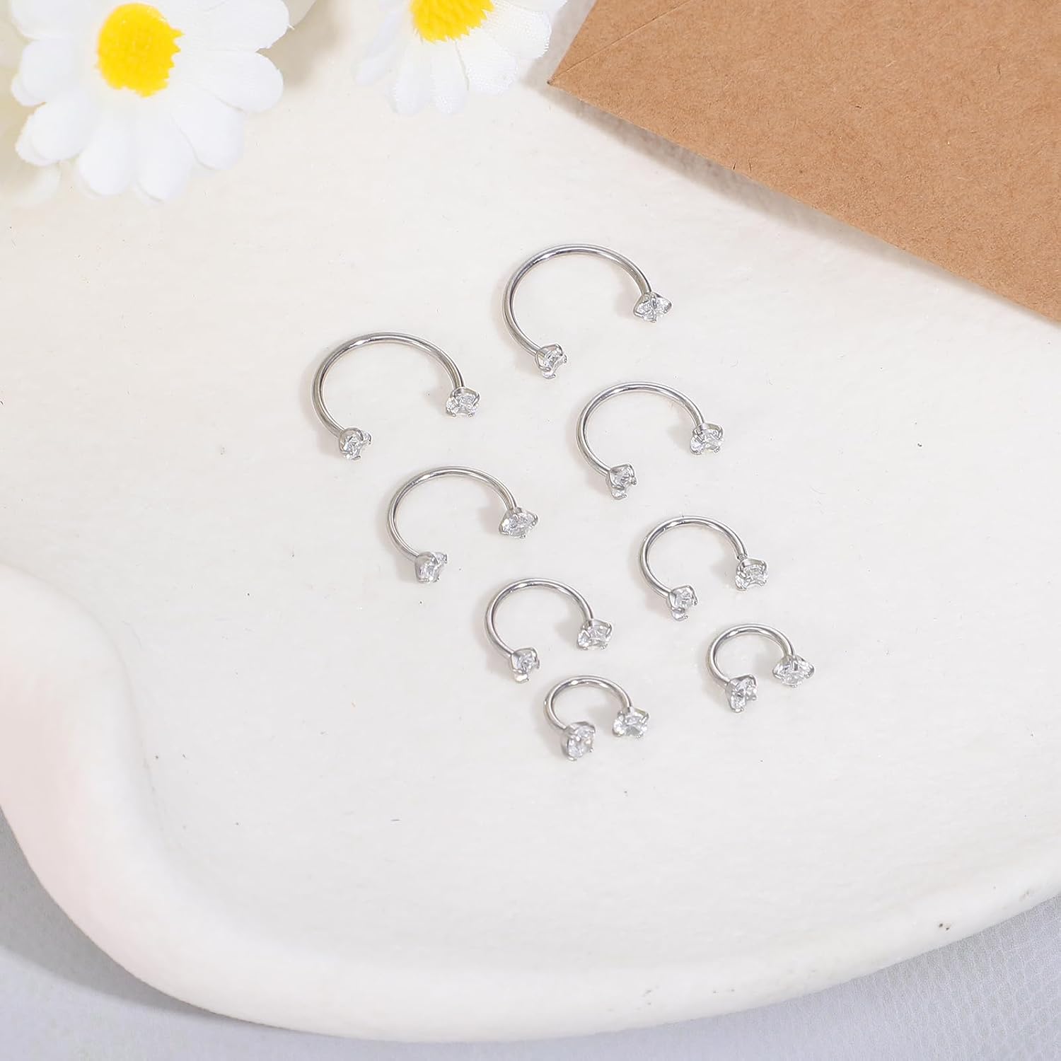 8PCS Horse Shoe Nose Rings for Women, 18G Stainless Steel Double Cubic Zirconia Lip Rings, Anti-Sensitive Bull Nose Ring for Noses Auricle Lips Eyebrows Nipples Ear Cartilage Auricle Nasal Septum