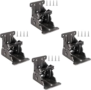 Folding Leg Brackets 4Pack 90° Self-Locking Hinges Lock Extension Support Bracket Table Leg Hinge for Table Leg Bed Leg Workbench Steel Foldable Hinge Hardware with Screws (Black)