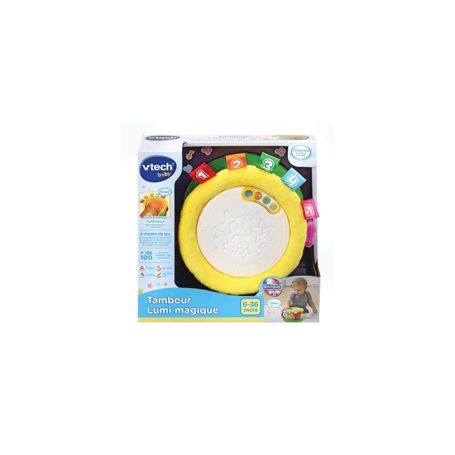 VTech - Tambour Lumi Magique - Jouet Musical Bébé/de 6 Mois à 3 Ans – Version FR