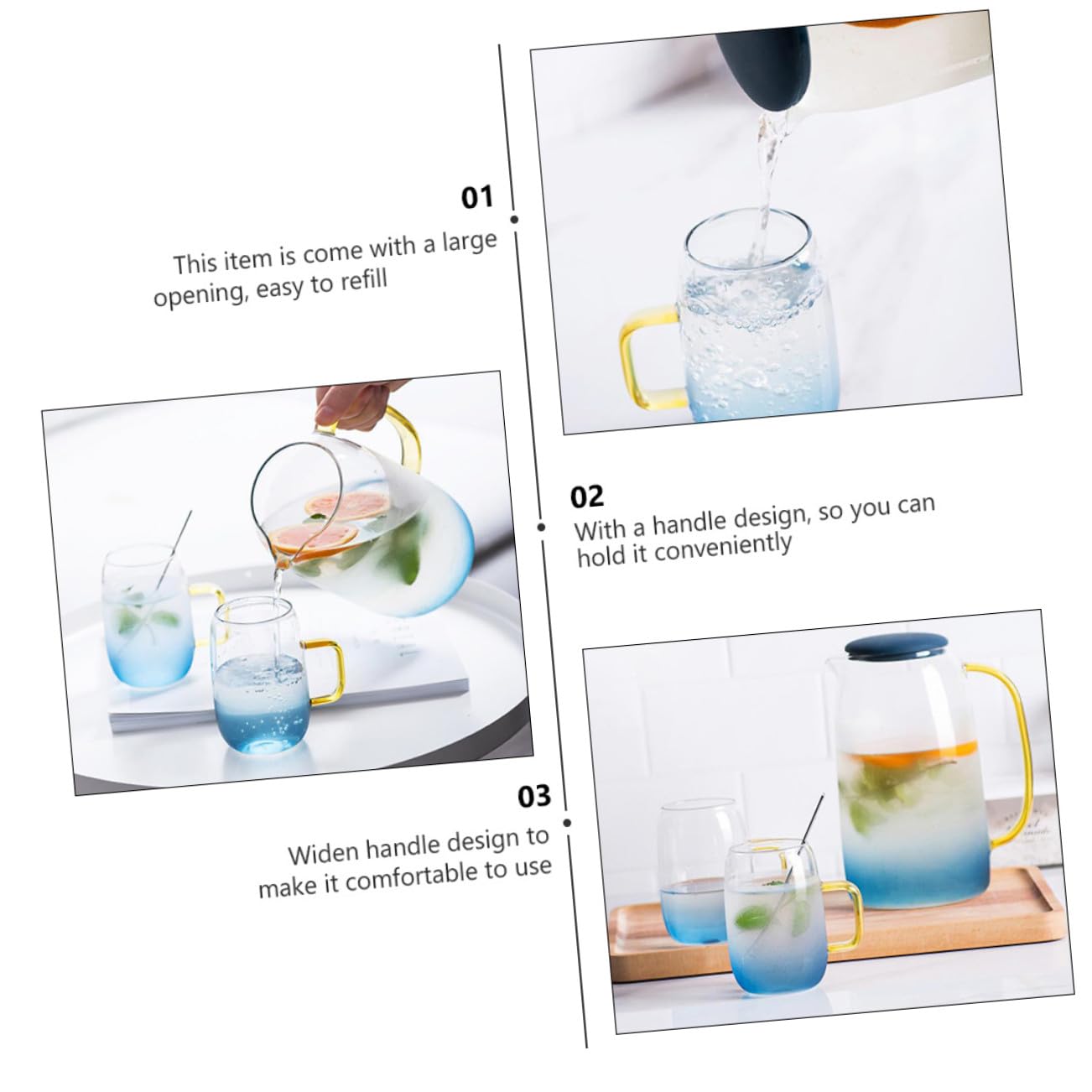 Jarra de Agua Resistente al Calor de Vidrio Jarra de Agua Hogar con Tapa para Preparar y Servir Bebidas Frías Jugo o Tés la Cocina o Sala de Estar