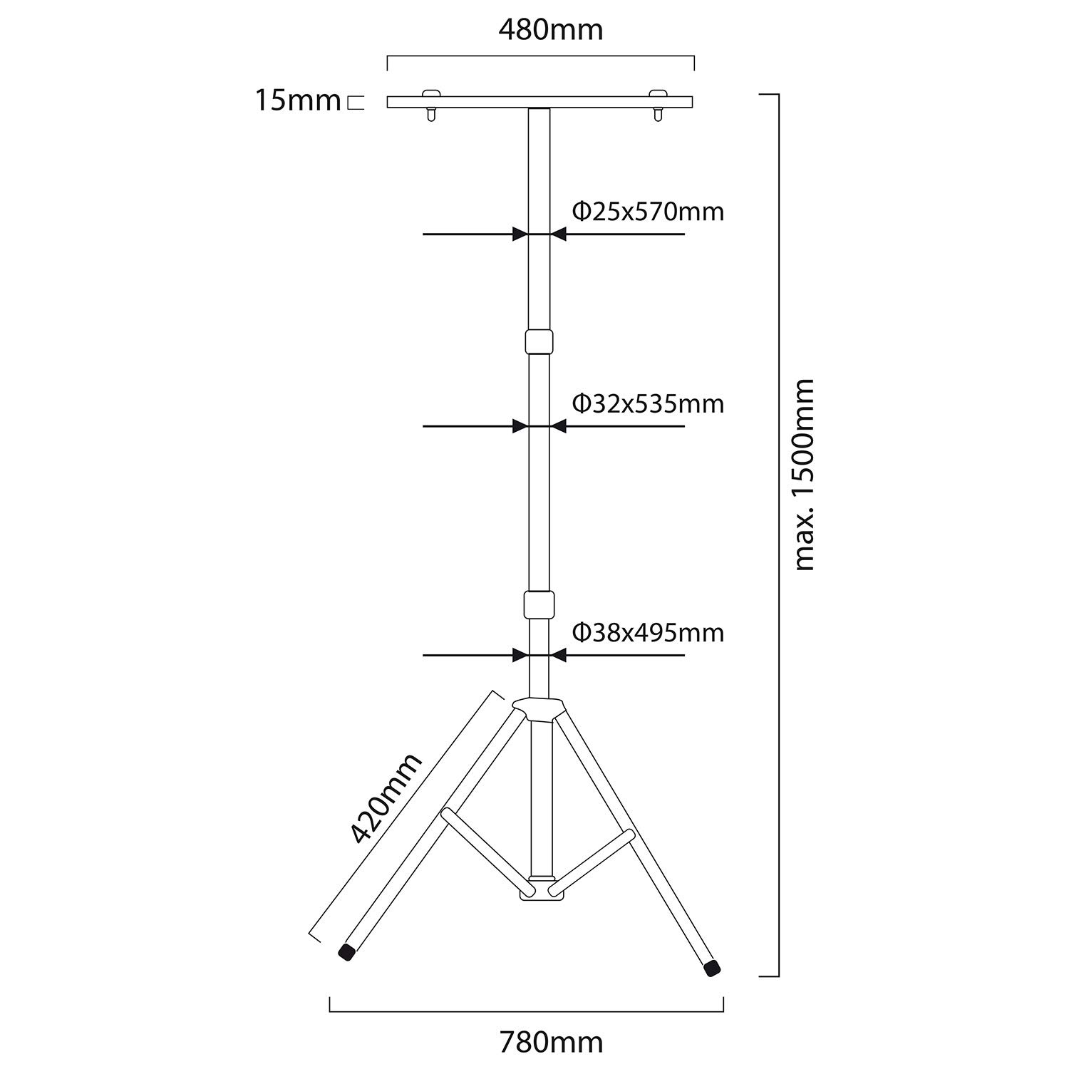 Maclean MCE583 Statyw do naświetlaczy – reflektor budowlany statyw teleskopowy 62-150 cm (stalowy)
