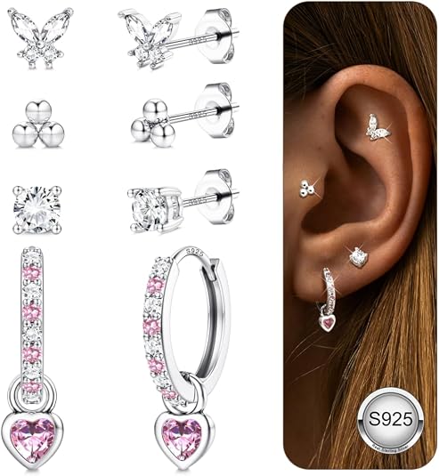Boucles D'oreilles Hypoallergéniques Pour Femme - Lot De 10 Paires - Acier Chirurgical, Styles Variés (CZ, Papillon, Fleur, Etc.)