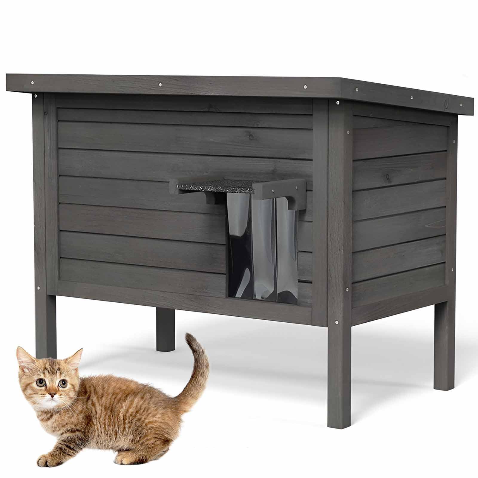 Maison de chat en bois surélevée pour le jardin en hiver