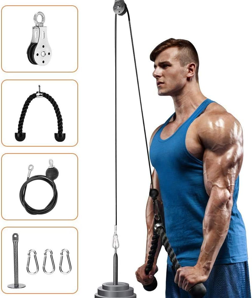 Elikliv Pulley System Gym, Fitness Pulley Cable Machine LAT Pulldown Attachments, Tricep Pulley System with Loading Pin for Triceps Pull Down, Biceps Curl, Back, Shoulder, Home Gym Workout Equip