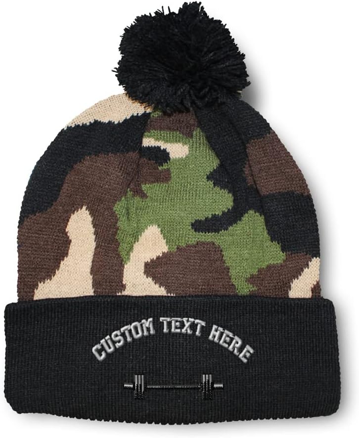 Custom Pom Pom Beanies for Women Barbell Weightlifting Embroidery Skull Cap Winter Hats for Men 1 Size