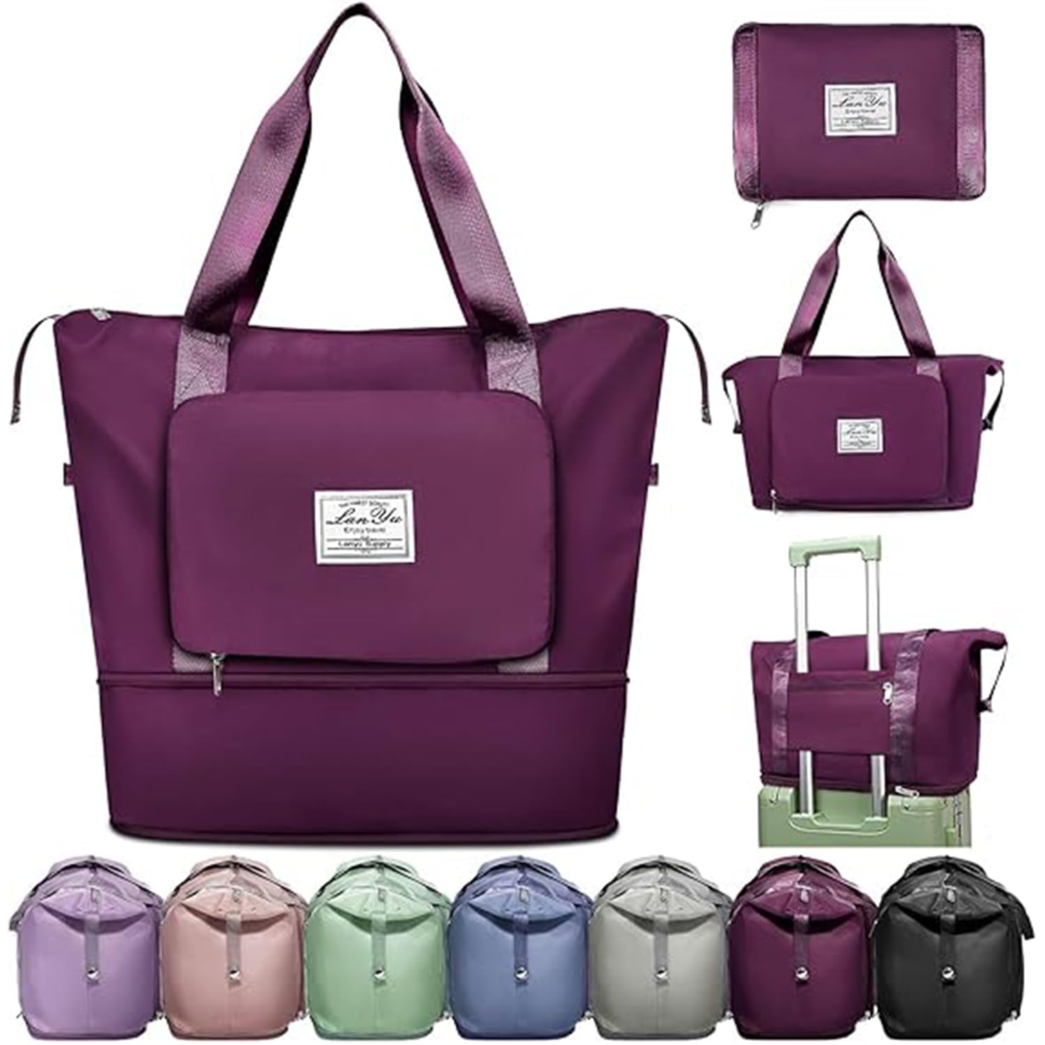 jd fresh Foldable-Expandable Nylon Bag for Women/40-Litre Convertible Travel Luggage/Duffle Bags/Travelling Handbags/Waterproof Travel Companion Vanity Duffle(Dark Purple)-picture-40