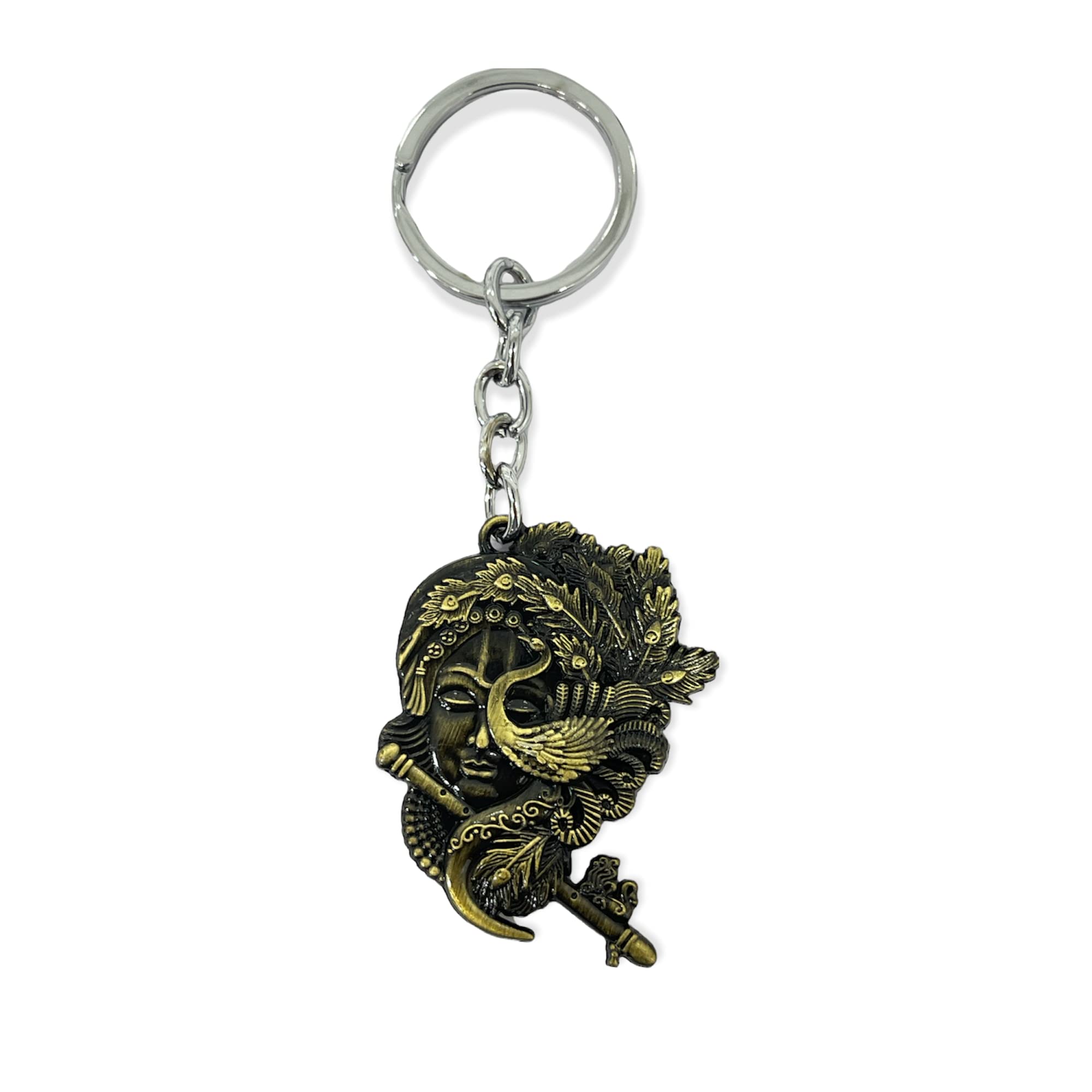 AUGEN Premium Krishna Gold Stainless Steel Keychain Metal For Gifting With Key Ring Anti-Rust (Pack Of 1)-image-12