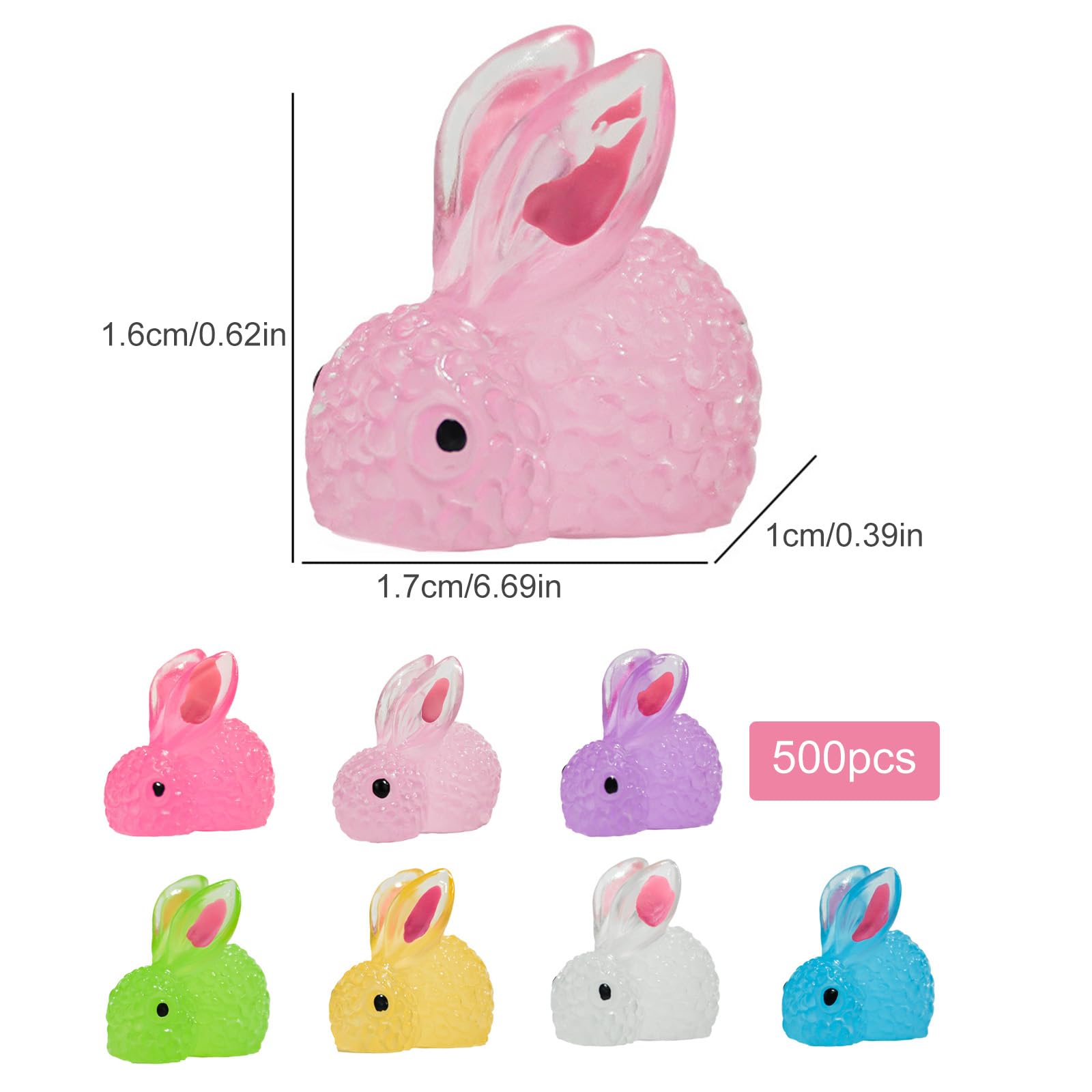 Lot de 500 figurines miniatures lumineuses en forme de petits lapins - Accessoires de jardin - Décoration de jardin