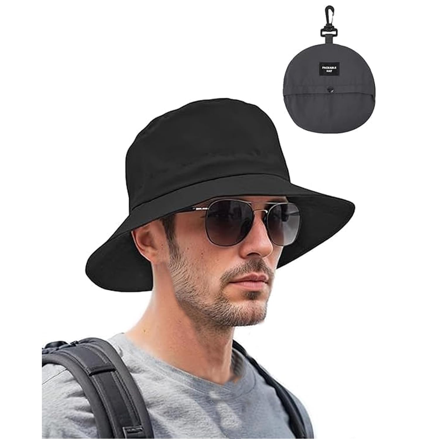 Handcuffs Caps for Men Foldable Bucket Hat Lightweight, Quick-Drying, Waterproof Outdoor Sun Protection Hat with Portable Storage (Black)-picture-30