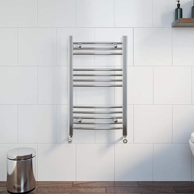 DuraTherm Modern Bathroom 750 x 450mm Heated Towel Rail Radiator Curved Chrome 12 Rails