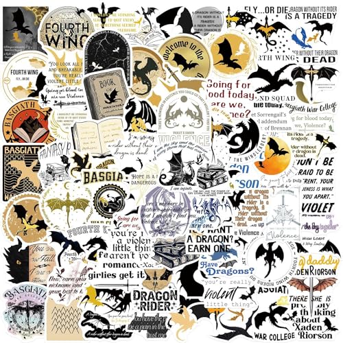 100PCS Fourth Book Wing Stickers Cartoon Aesthetic Bookish Kindle Stickers Pack Cool Dragon Rider for Teens Adults Sticker for Laptop Vinyl Waterproof Sticker Aesthetic Decals (o)