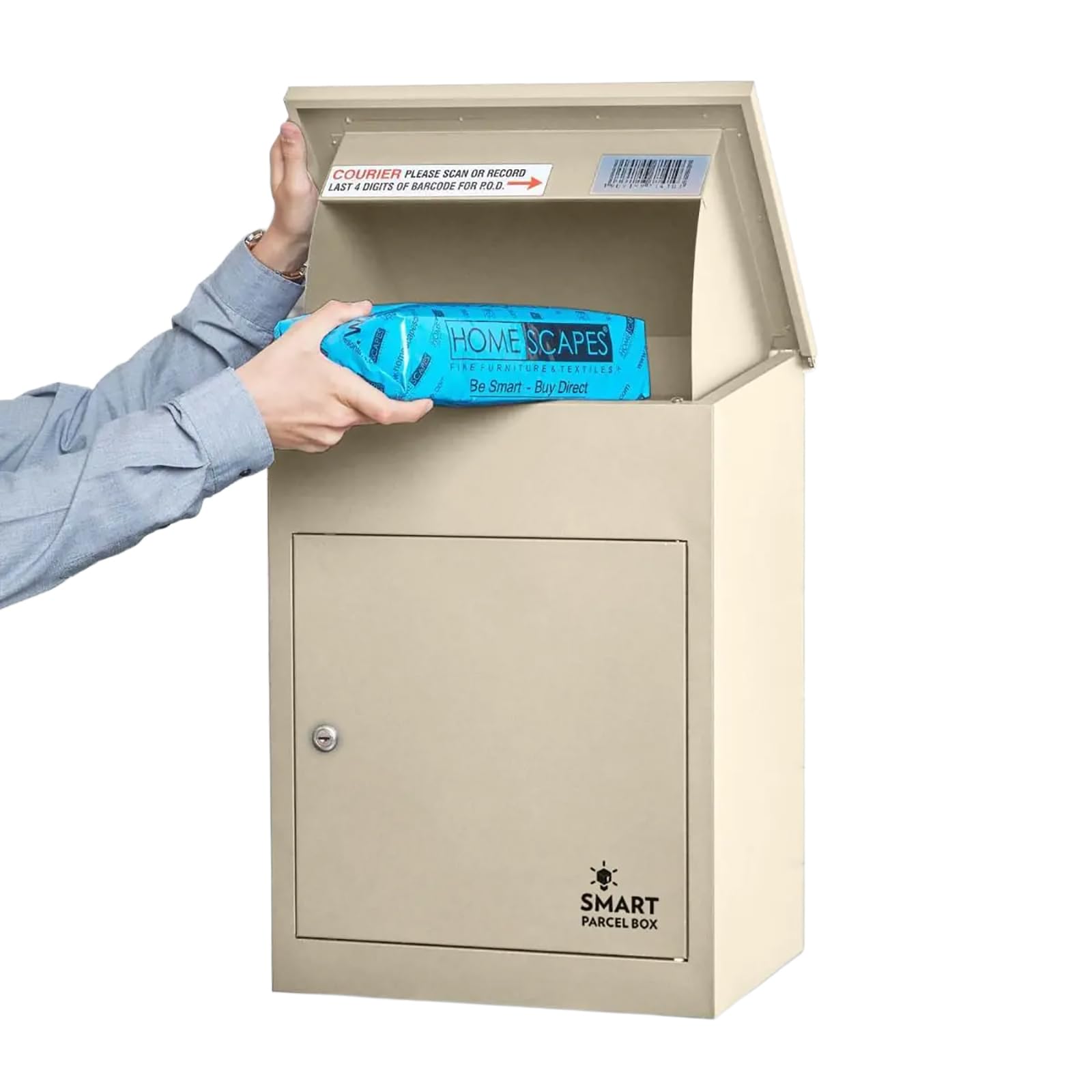 Smart Parcel Box Medium Secure Outdoor Delivery Box Galvanised Steel Front Access Cream from B&Q