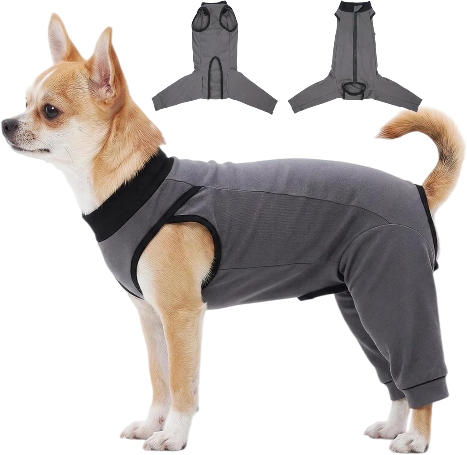 Soft Stretchy Dog Surgery Recovery Suit with Rear Leg Sleeve to Stop Licking, Comfortable Recovery Suit for Dogs Female Spay, Post Body Suits After Surgery, Full Belly Cover for Spayed Dog, Gray S
