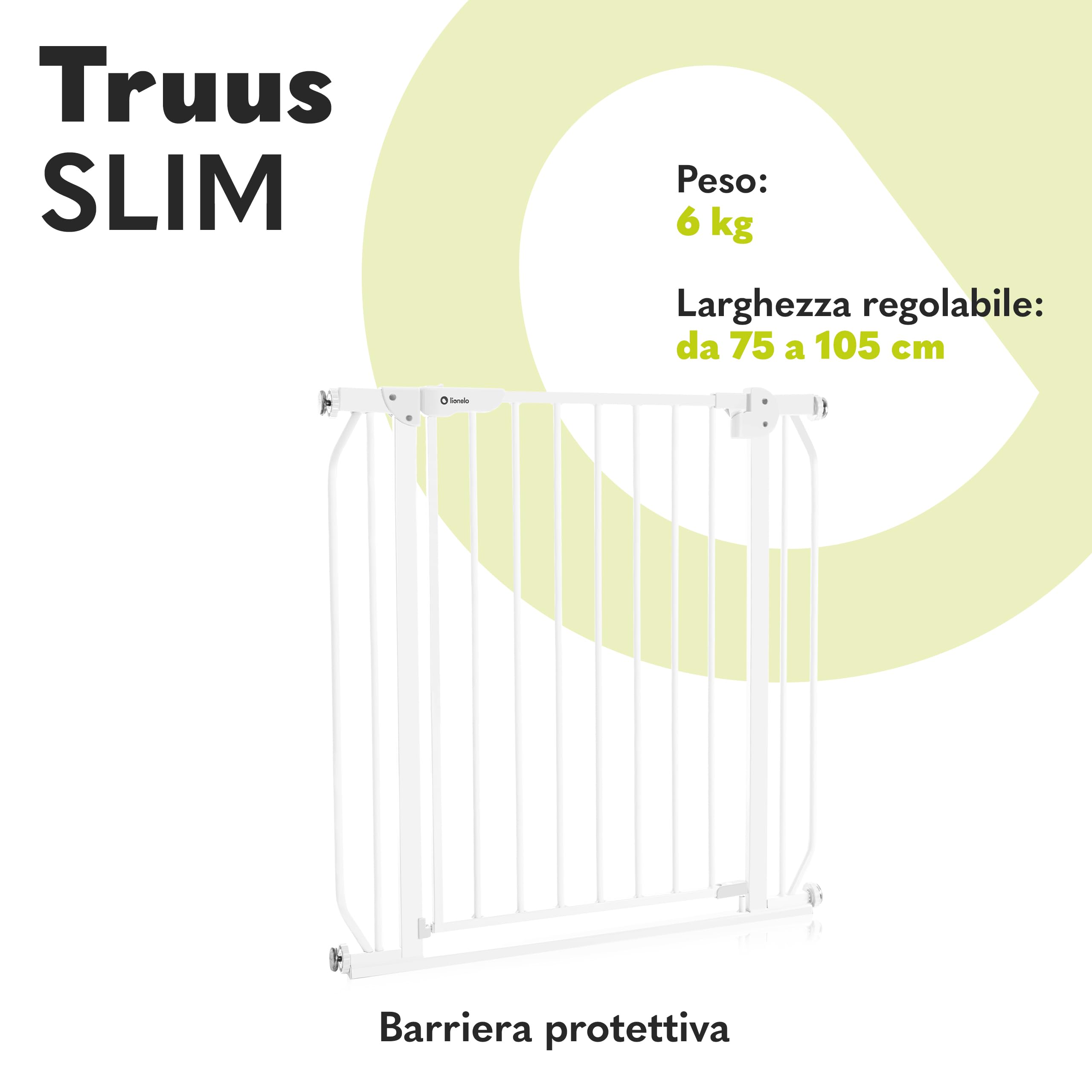 LIONELO Truus Slim Cancelletto di sicurezza, Larghezza regolabile da 75 fino a 105 cm con Fissaggio a pressione, Apertura entrambe le direzioni, Altezza 77 cm, Autobloccante