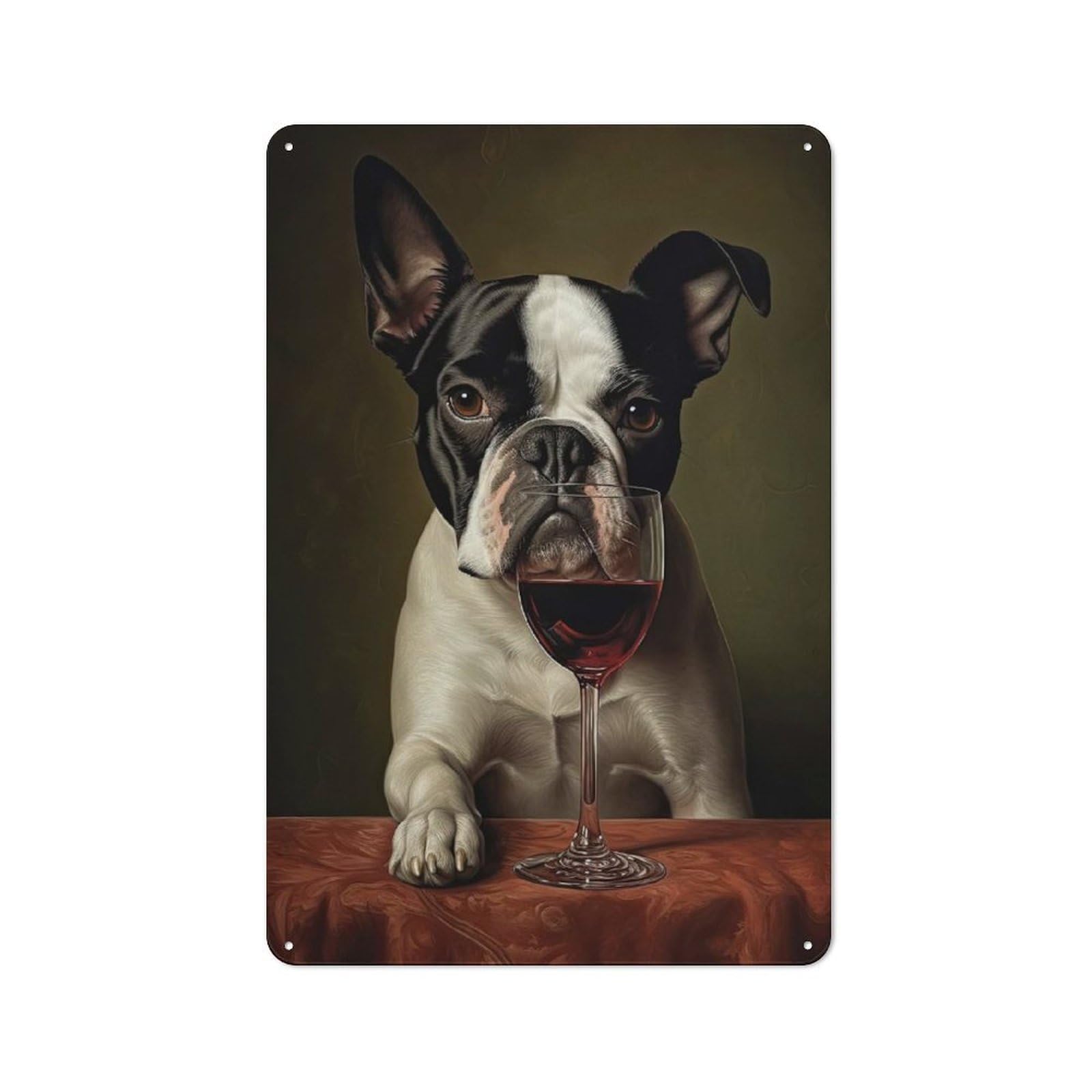 Boston Terrier Wine Retro-style Tin Sign 30x20cm for Guest Room Or Hallway, for An Autumn Update to Guest Room And Hallway