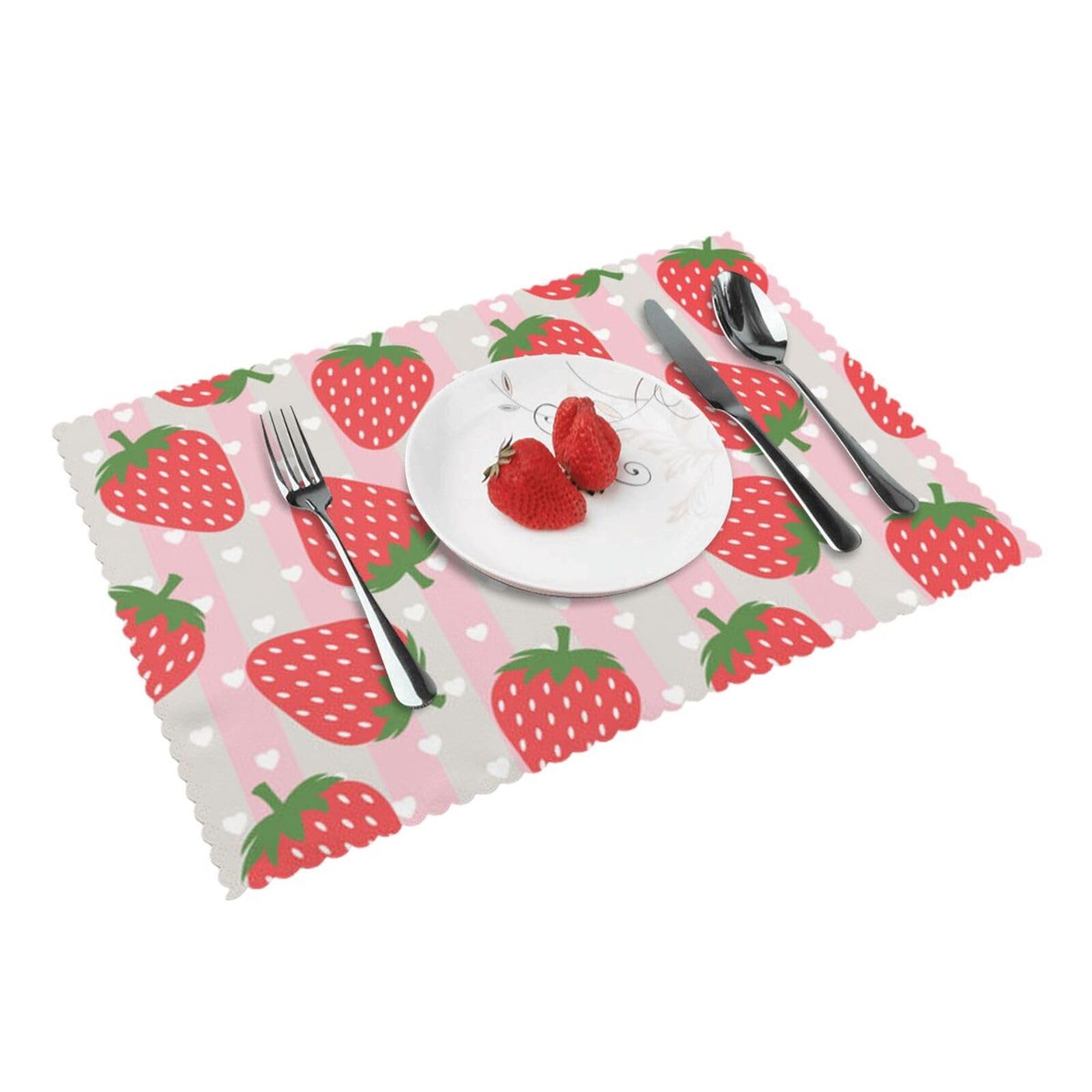 Bnvsadc Pink Strawberry 4 Pcs Heat Resistant Placemat 45X30 Cm, Printed Non-Slip Place Mats For Kitchen Dining Table Indoor Outdoor