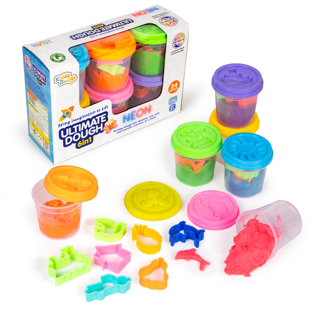 Ratnas 6 in 1 Ultimate Dough Having 6 Tubs of Different Color Dough (60g Each) & 24 Moulds, Smooth, Non Sticky Clay & Dough Kit Activity Toys for Kids (B0CT4ZPYWB) Amazon Price History, Amazon Price Tracker