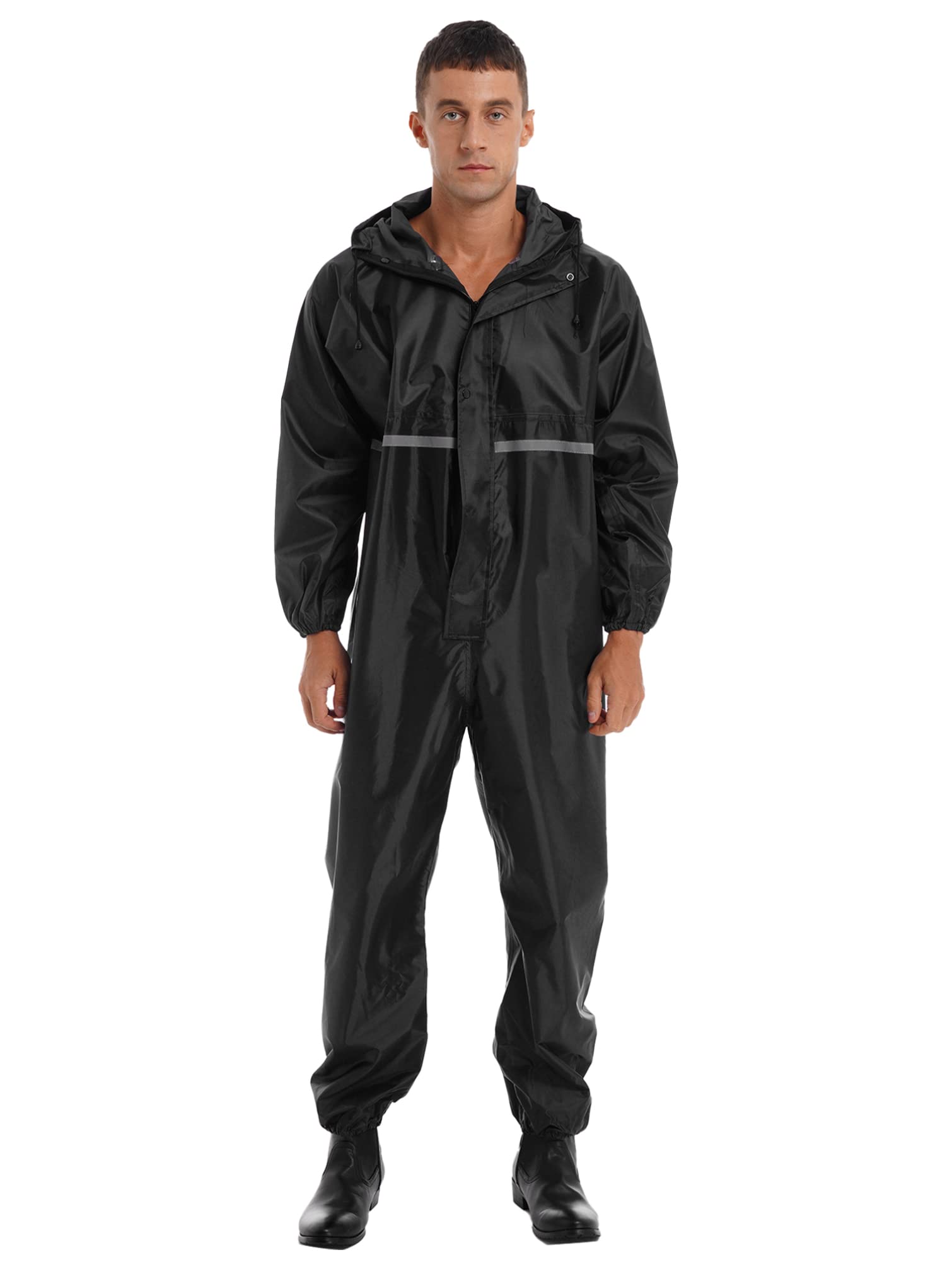 Tiaobug Unisex Men Waterproof Coveralls Reflective Hooded Rain