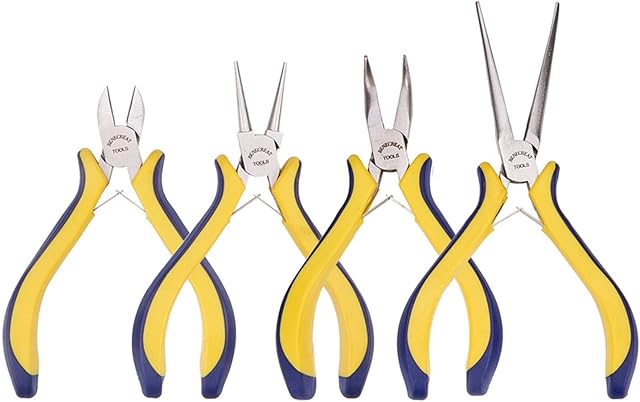 BENECREAT 4-Piece Jewelry Pliers Set with Comfort Rubber Grip for Jewelry Making, Handcraft Making - Needle Nose/Round Nose/Bent Nose/Side Cutting Pliers