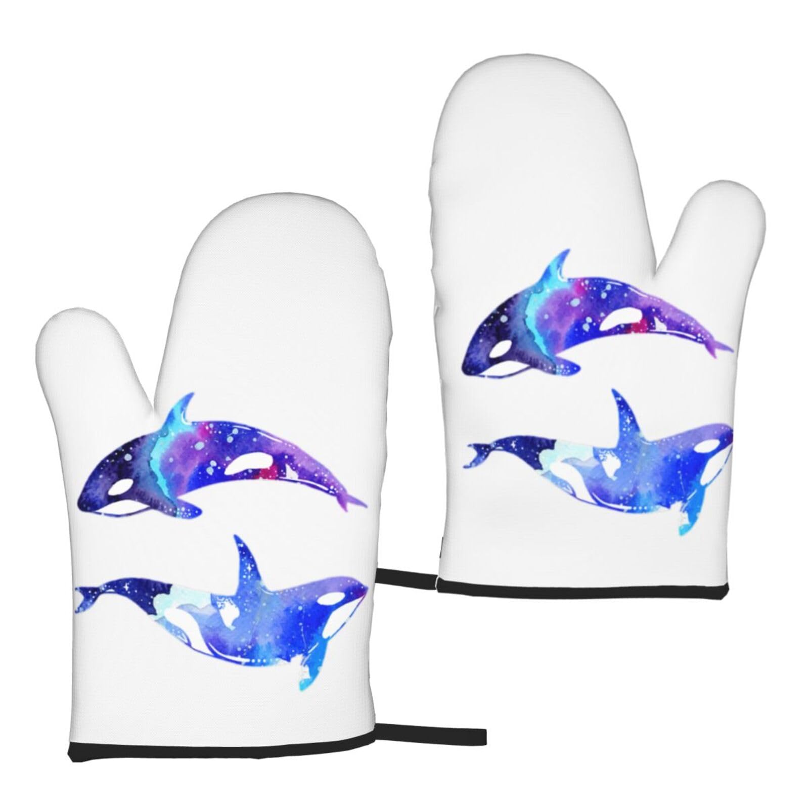 Nimongt Women's Black Orca Killer Whale Print Adults Universal Fit Heat Resistant Oven Gloves Reusable Cooking Outdoor Grilling