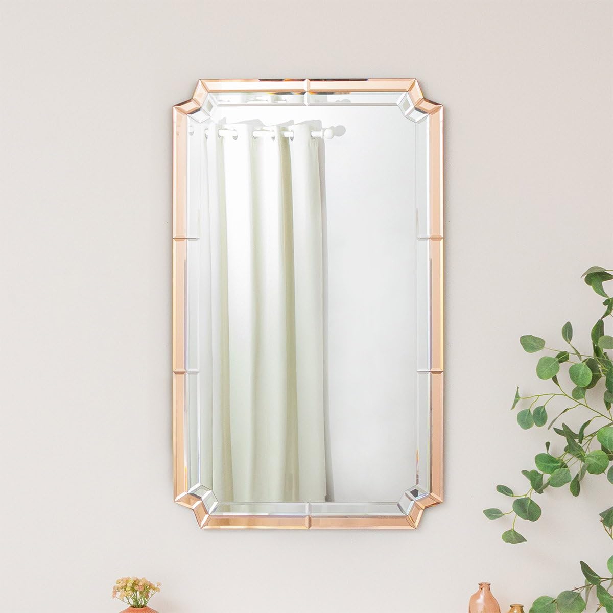 Melody Maison Pink Rectangle Glass Art Deco Wall Mirror 60Cm X 100Cm
